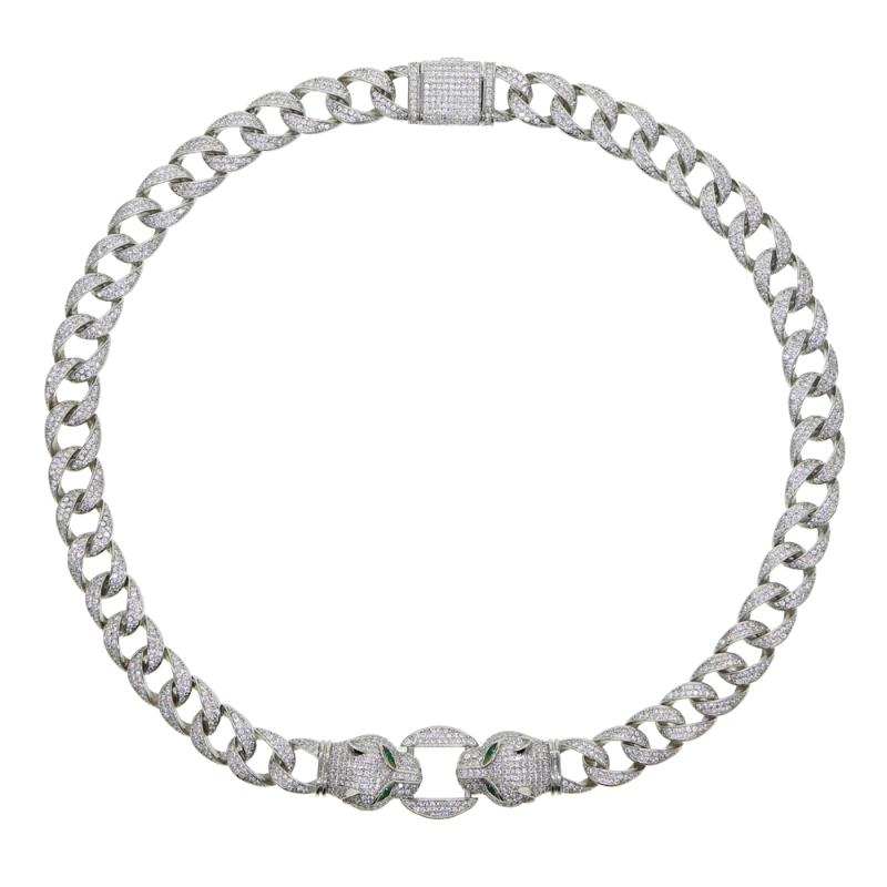 

2020 new Hiphop iced out bling cz paved fashion women jewelry cool animal leopard jaguar choker cuban link chain necklace, Silver