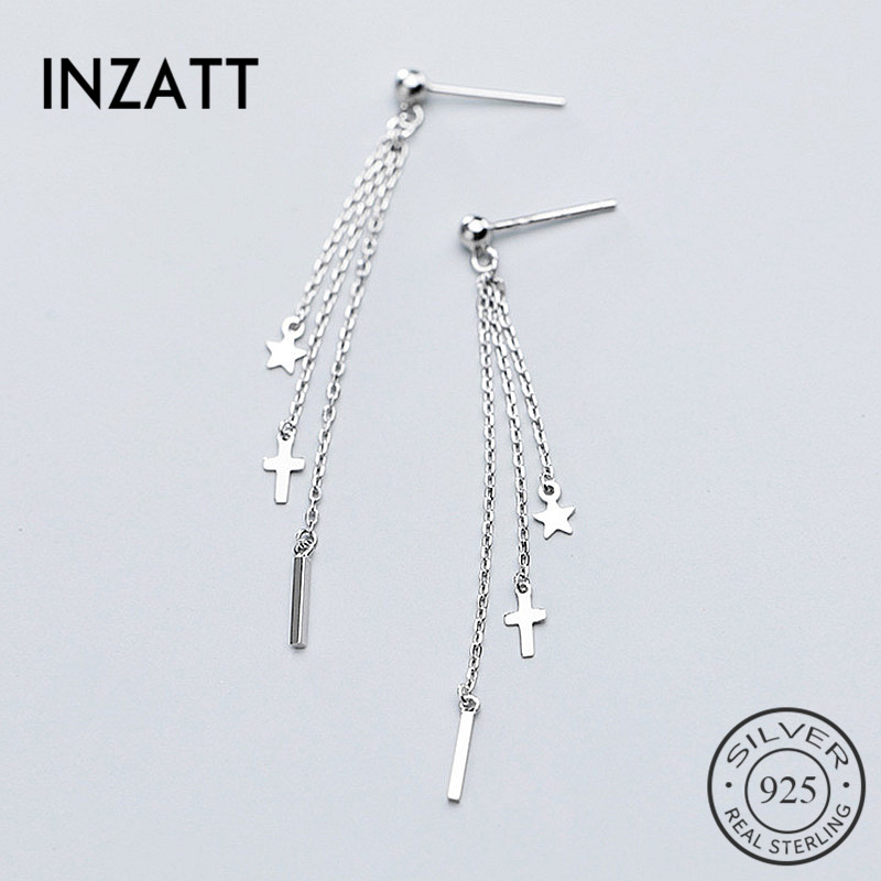

INZAReal 925 Sterling Silver Chain Tassel Geometry Drop Earrings For Fashion Women Party Fine Jewelry Accessories Gift
