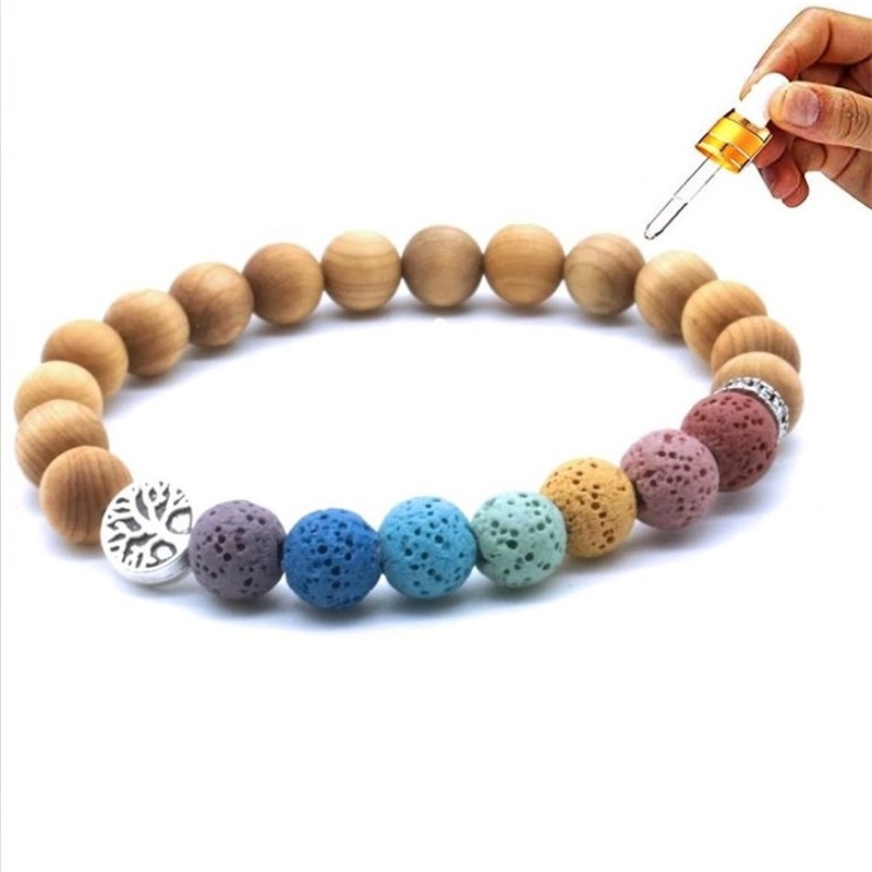 

Wooden Beads Tree of Life 7 Chakras strand bracelet Lava Stone Essential Oil Diffuser Bracelets Buddha Energy Yoga Women Men Jewelry