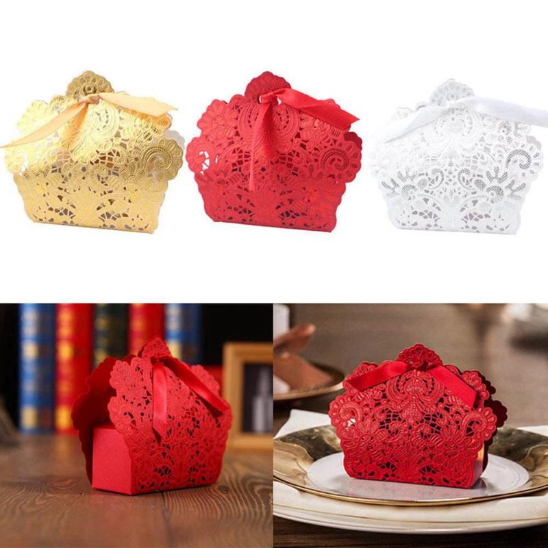 

50 pcs Ivory/Red/White/Gold/Blue Hollow Candy Favour Bags Boxes French Wedding Favors Gift Box Package Birthday Party Favor Bags