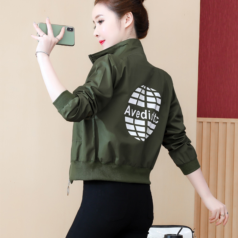 

2020 New Summer Fashion Print Jacket Women Coats Long Sleeve Basic Office Jackets Bomber Short Female Baseball Jackets Outwear, Khaki