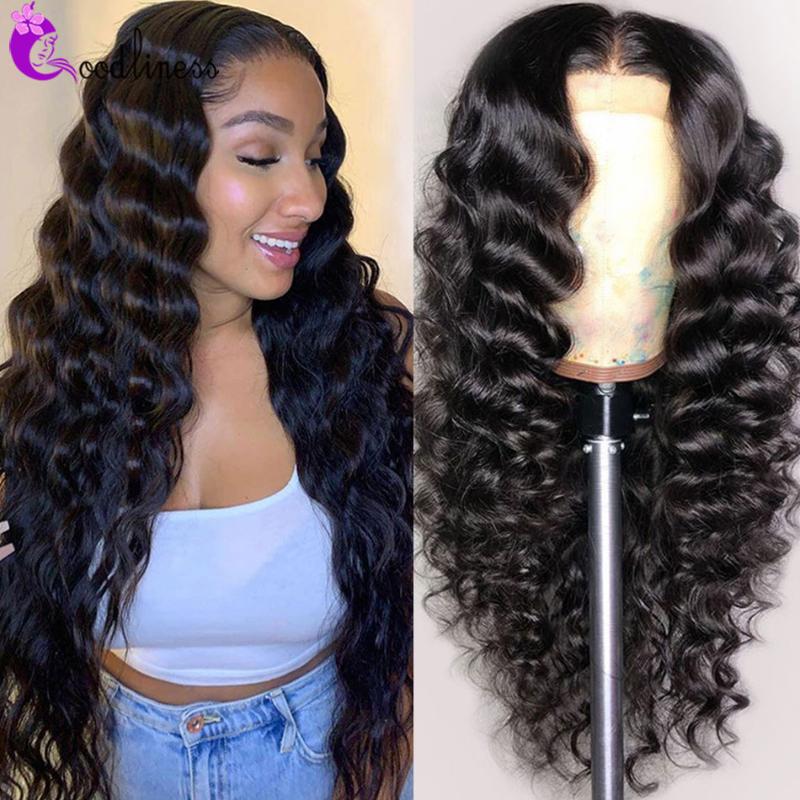 

13x4 Brazilian Loose Deep Wave Lace Front Wig Preplucked 4x4 6x6 Loose Deep Wave Closure Wig Black Human Hair Wigs Goodliness, 4x4 lace closure wig