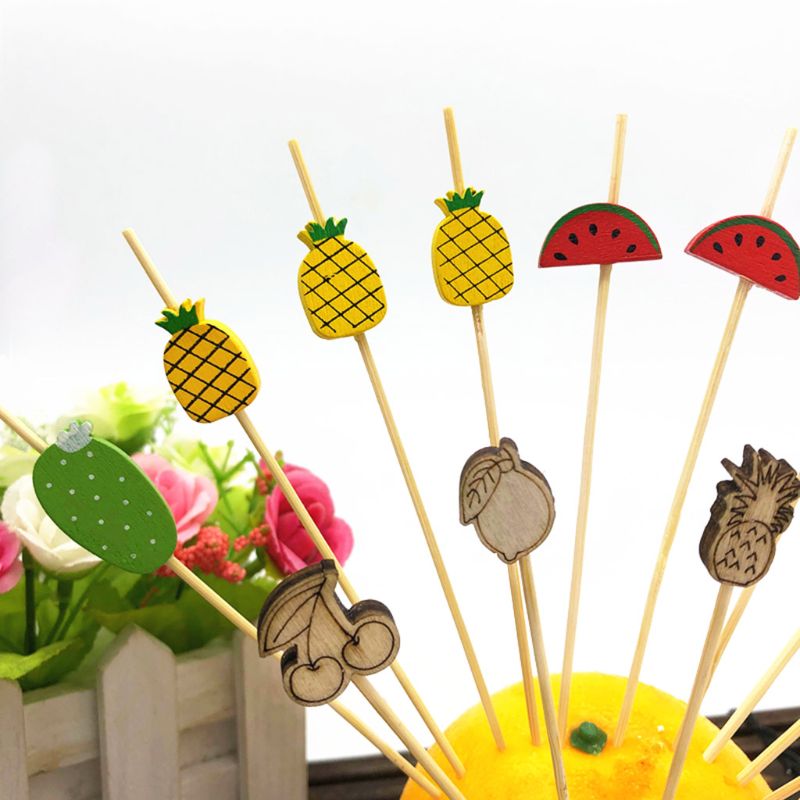 

100 Pcs Disposable Bamboo picks Fruit Cocktail Handmade Toothpicks Supply K1MF