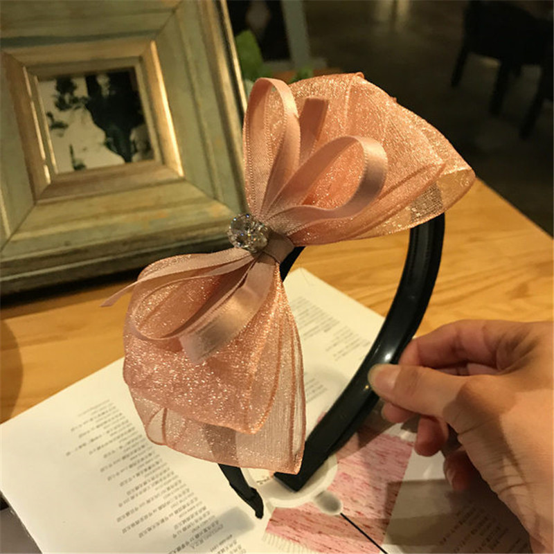 

INS Korea With Diamond Bow Headband Fresh Woman Headdress Bow Headband Creative Lace Mesh Hair Accessories 2020 New Hot Sale