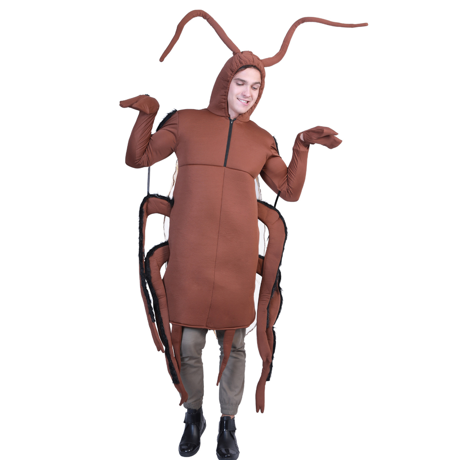 Halloween funny cosplay costume animal brown long beard cockroach one-piece costume tail tooth festival party props-image-570367703
