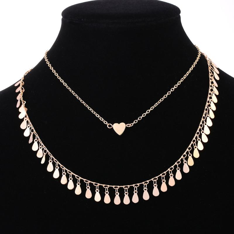 

Simple New Creative Water Drop Heart Pendant Necklace Charms Women Fashion Double Layered Clavicle Chain Necklaces Jewelry