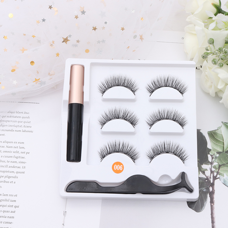 

3 Pairs Magnet Eyelash Magnetic Eyeliner & False Eyelashes & Tweezer Long Lasting Eye Makeup Natural Lashes Accessories