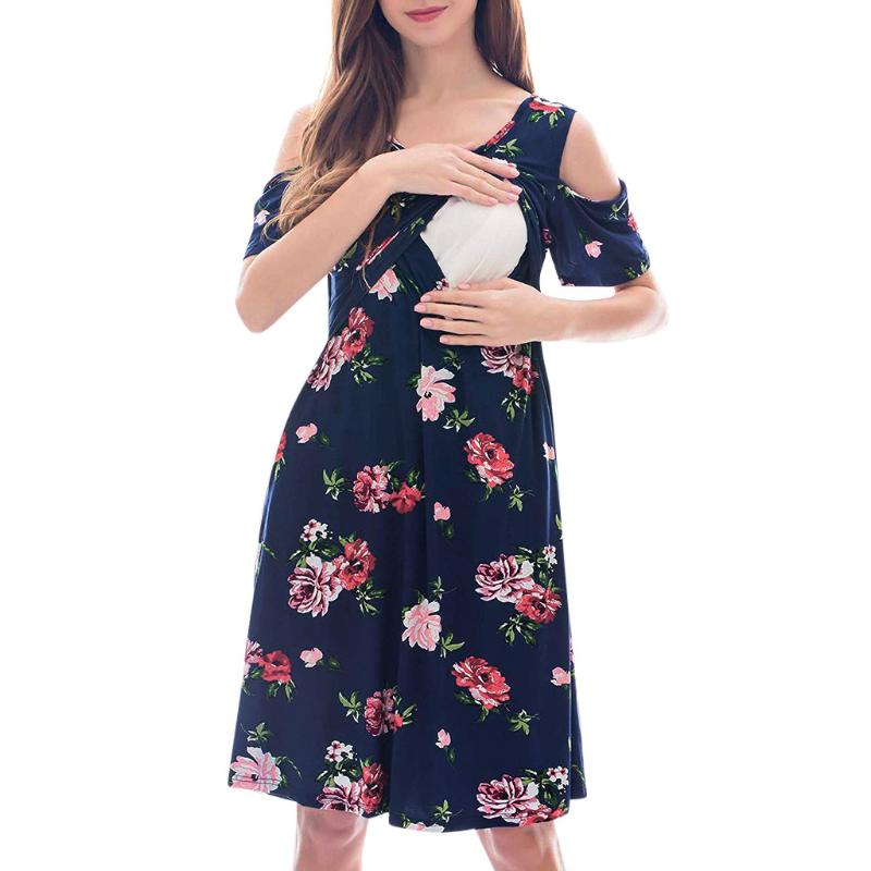 

Women Pregnant dress Maternity Nursing Solid Breastfeeding Summer Maternity Dress vestidos femininos robe femme ete 2020, Blue
