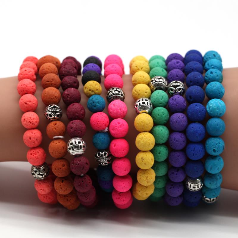 

New Handmade Lava Stone Bracelets 10 Colors Natural Volcanic Stone Elastic Bracelets 10pcs/lot TB001