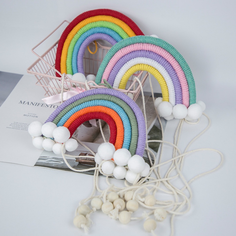 

Nordic Woven Rainbow Hair Ball Hairpin Storage Home Decor Handmade Hanging Tassel Home Hanging Charm Wall Decoration