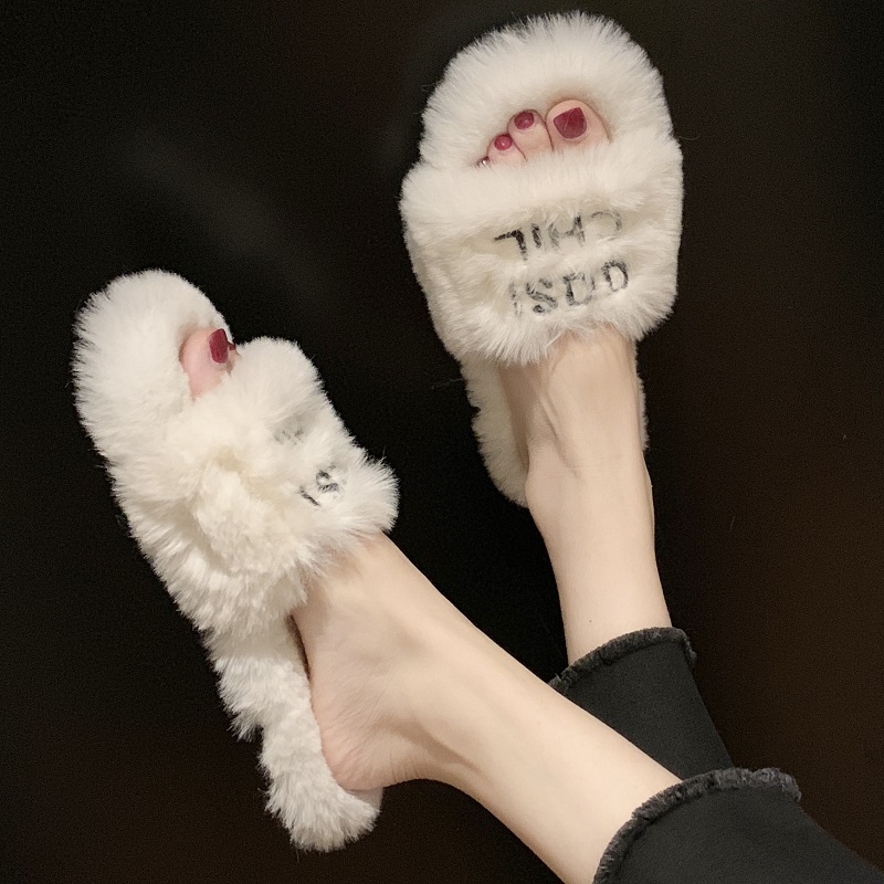 

Flat Shoes Female Plush Slippers For Adults Platform Slides Low Flock Slipers Women Fur Massage 2020 Rubber Fabric Basic Rome
