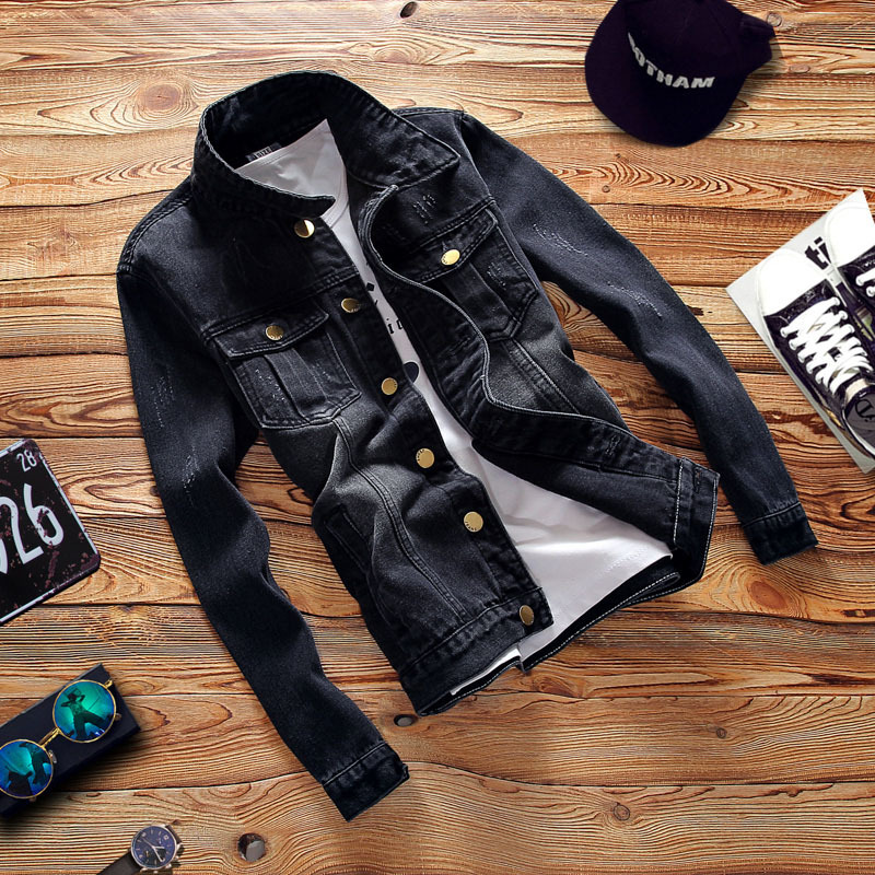

Spring and Autumn Men' Denim Jacket Men' Trendy Fashion Bomber Casual Streetwear Retro Denim Jacket High Quality, Black