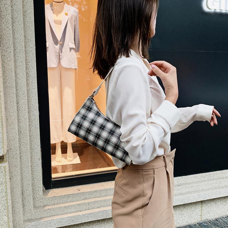 

Vintage Plaid Women Handbag Elegant Female Underarm Shoulder Bag 2020 Korean PU Wrist Clutch Bag New Lady Top-Handle Bags, Green