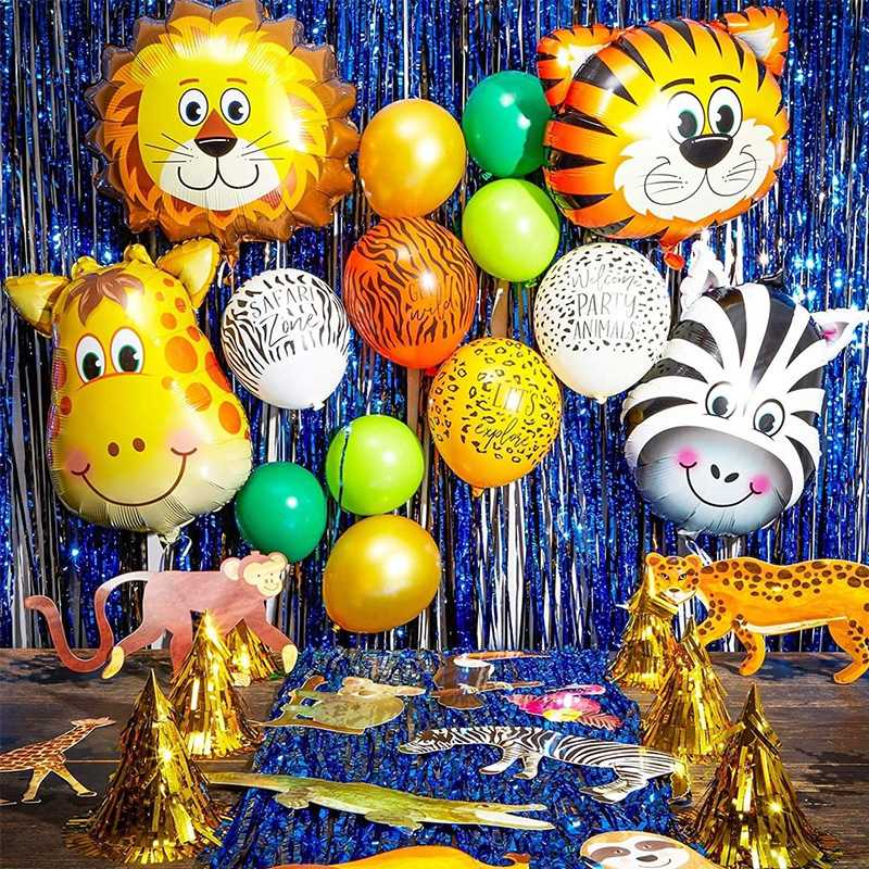 

Cyuan Jungle Safari Party Animal Tiger Lion Monkey Zebra Giraffe Cow Air Helium Balloon Kids Zoo Theme Birthday Party Decor