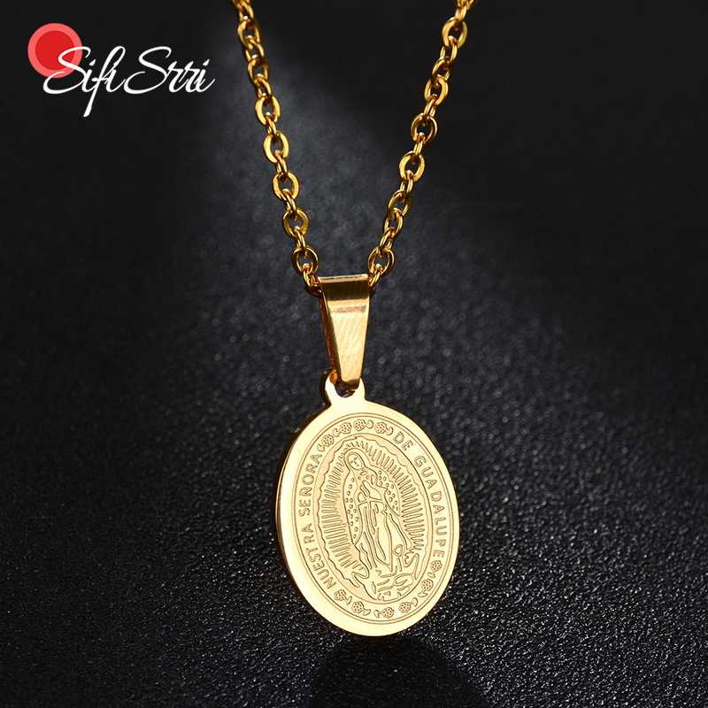 

Sifisrri Religious Stainless Steel Virgin Mary Pendant Necklace Christian Prayer Amulet Necklace For Women Christmas Gift Collar