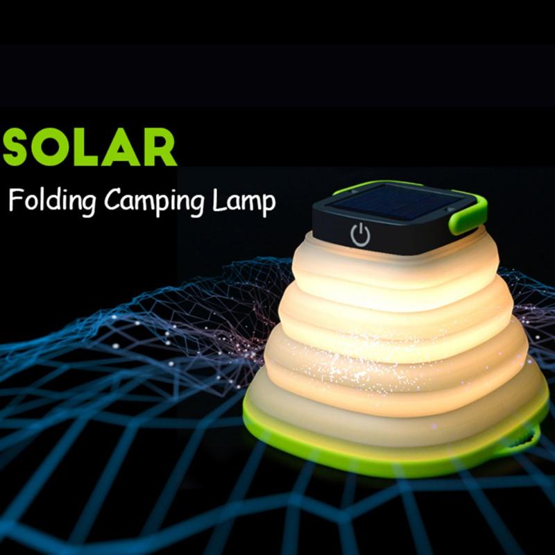 

Solar Portable Led Camping Lantern Lights Outdoor Rechargeable Emergency Waterproof Light Collapsible Hiking Tent