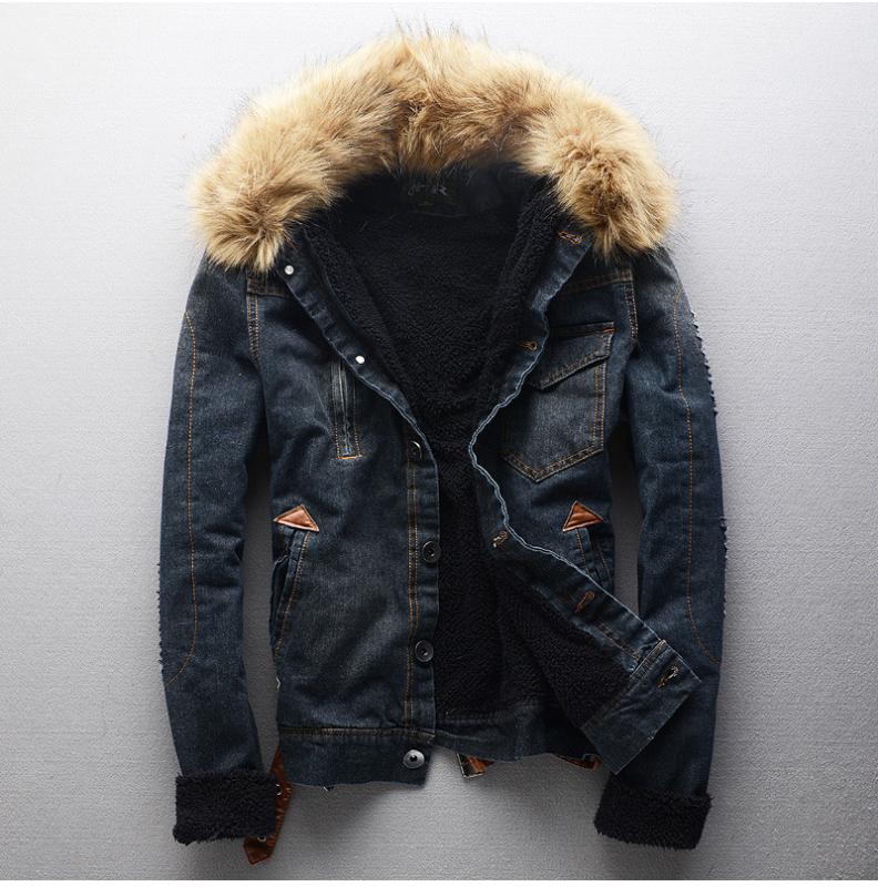 

Winter jacket men's warm jacket men's casual cotton denim coat coat men, Black