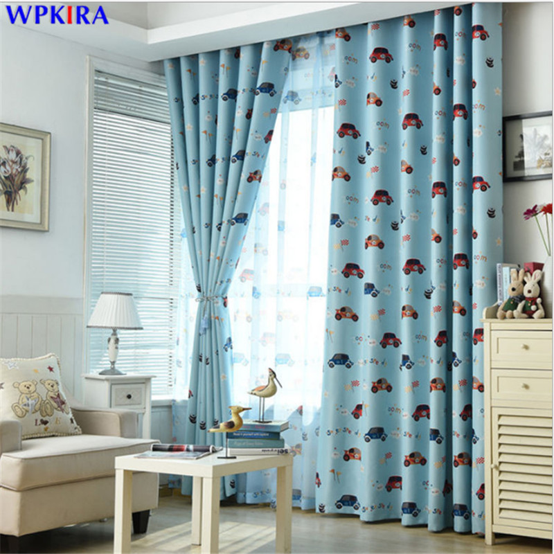 

Cartoon Car Curtain For Kids Bedroom Sheer Curtain Boys Double Sided Printed Drape Panel Window Curtains Treatment 1PCW-AD361#30, Blue tulle