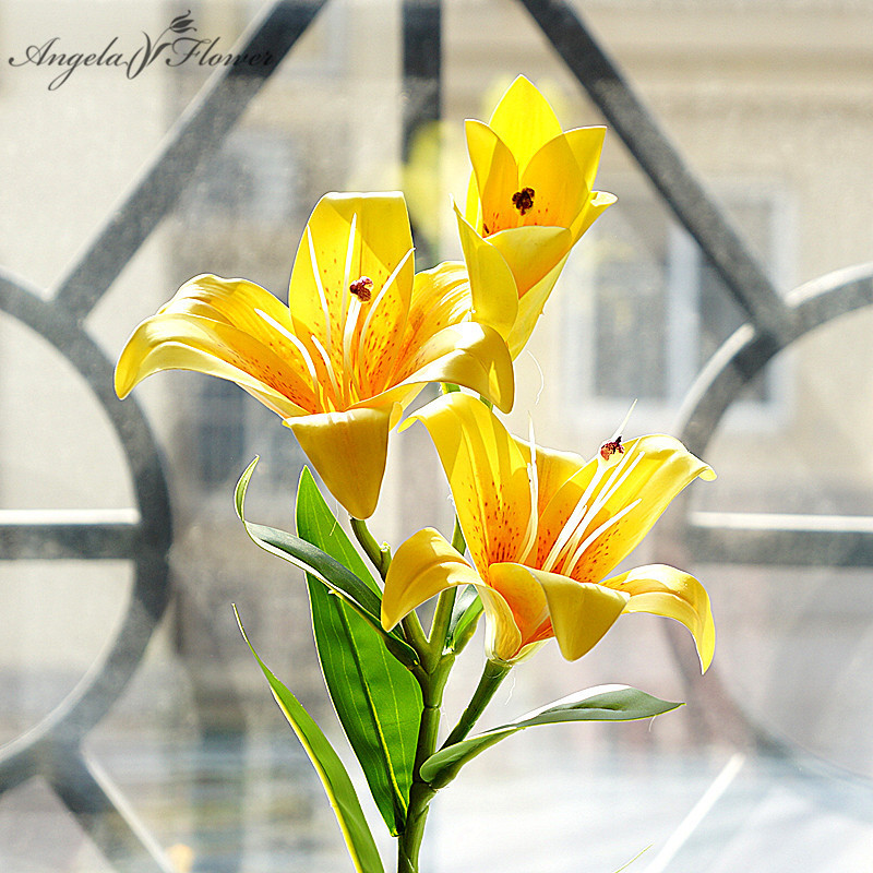 

3D 3 Heads Artificial Flower Lily Branch Silk Fake Flower Home Decoration Wedding Party Supplies Photography Props Gifts Crafts, Pink