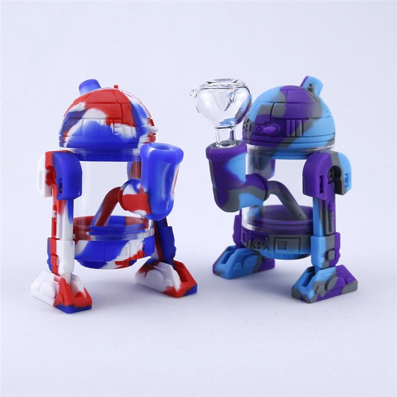 

Mini silicone bong robot design water with 14mm glass bowl protect case smoking bongs