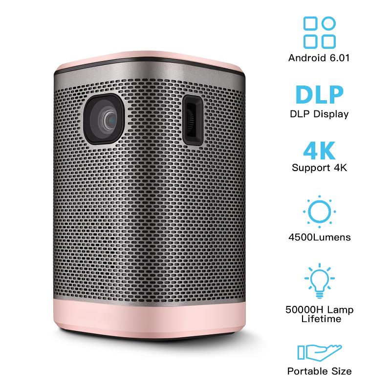 

Mini Portable Projector HIFI Speaker WiFi BT Function DLP Movie Projector Home Theater 4500Lumens Android 6.0(1G+8G) Touchpad
