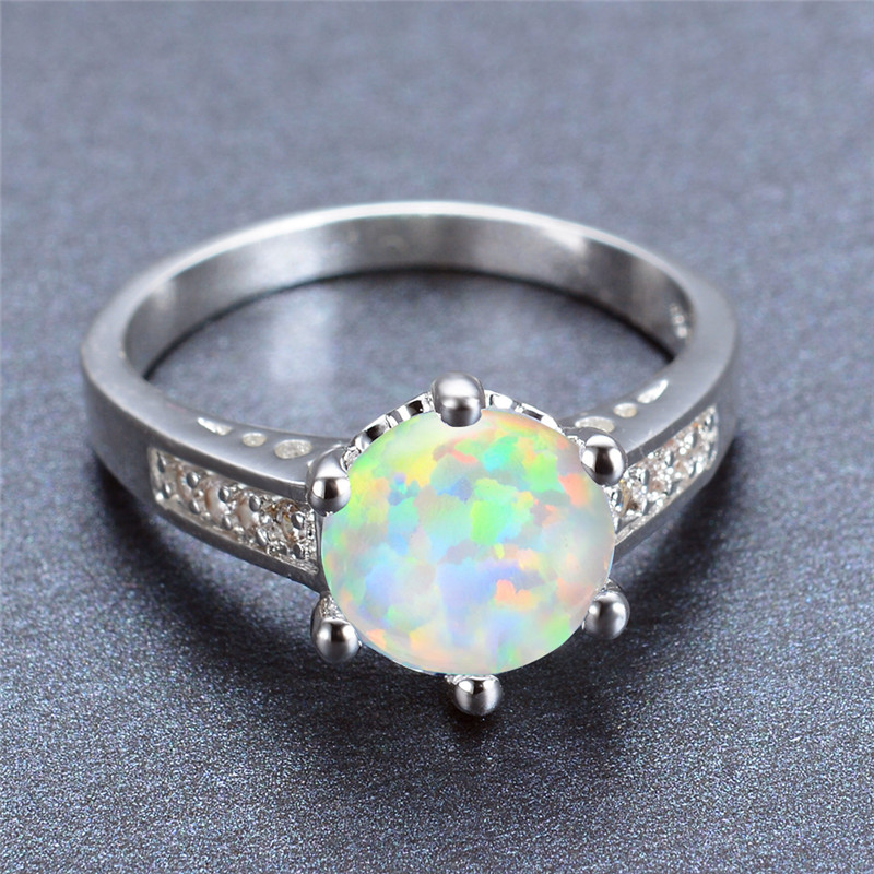 

Cute Female Blue White Round Opal Ring Silver Color Small Zircon Wedding Rings For Women Promise Bridal Love Engagement Ring