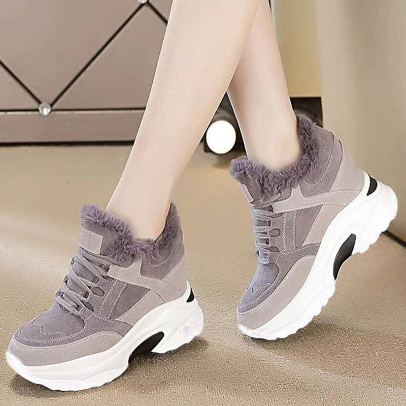 

Snow Boots Women Winter Sneakers Women Warm Furry Shoe Quality Leather Lace Up Wedge Platform Ladies Winter Sneaker Snow Shoes, Black
