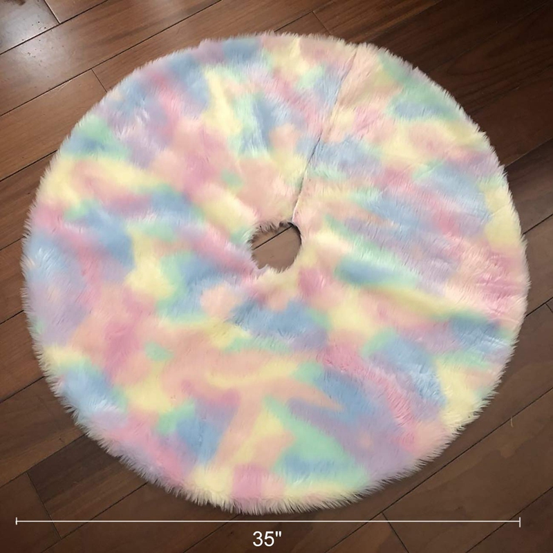 

Christmas Tree Skirt 35.5-Inch Colorful Plush Rainbow Tree Skirt Christmas Decoration Indoor Outdoor Home H