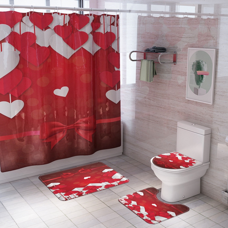 

Bathroom Shower Curtain Waterproof Bath Curtain Set Toilet Cover Mat Non-Slip Bathroom Rug