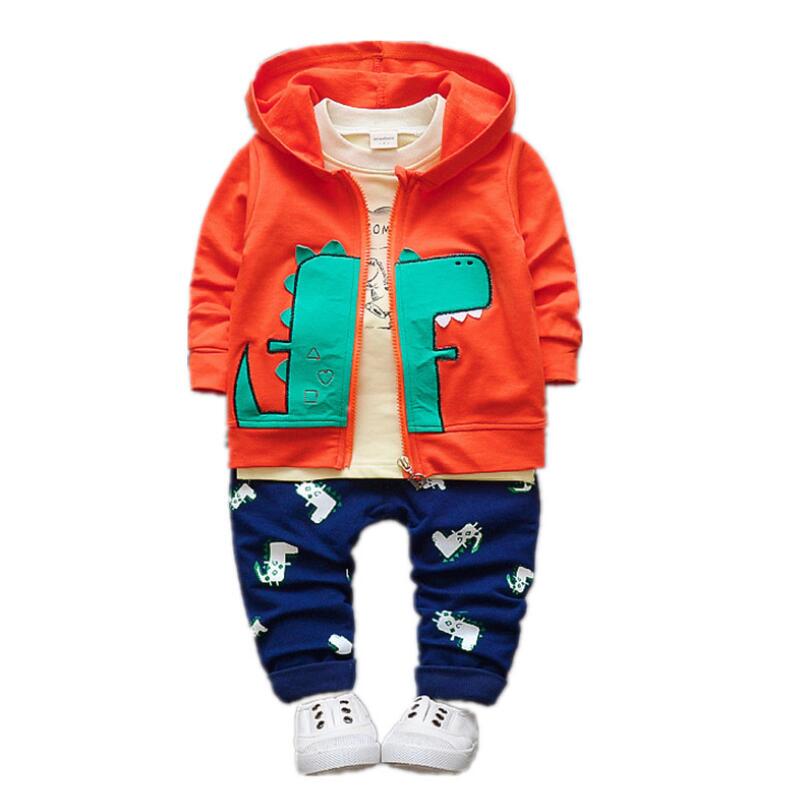 

Children Boy Clothes 3PCS Tracksuit for Boys Sport Tops+Hooded Coat +Pants Cartoon Dinosaur Baby Suit Baby Clothing Set, Blue