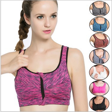 

JIGERJOGER Plus size professional anti front zipper sports bra yoga fitness without steel ring underwear activewear tops, Black