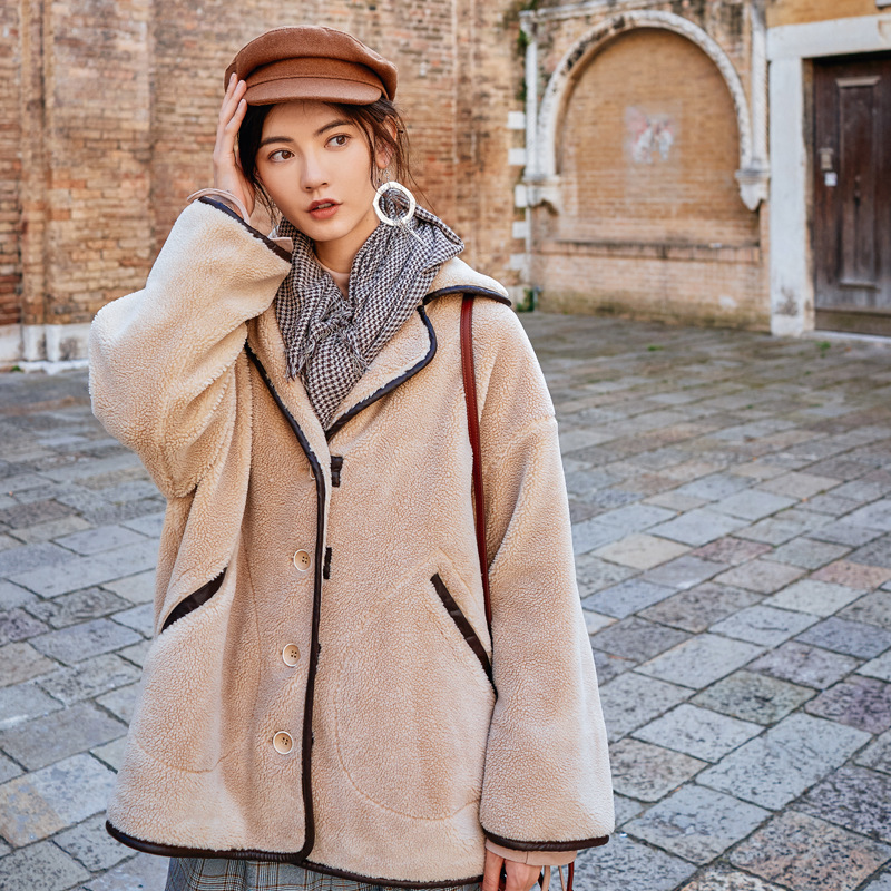 

Winter Women High Quality faux lambswool Fur OverCoats Luxury short casual Thick Warm Plus Size Female 2020 beige free ship
