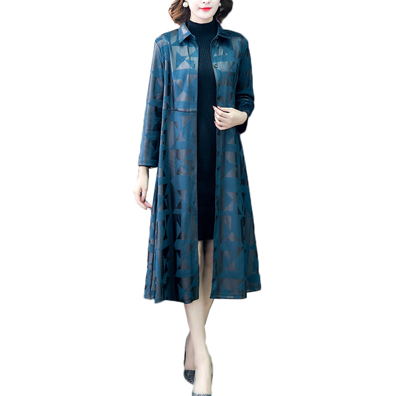 

4XL Plus Size Korean Style Trench Coat For Women 2020 Autumn Single-breasted Middle Aged Women's Long Windbreaker Overcoat Y234, Blue