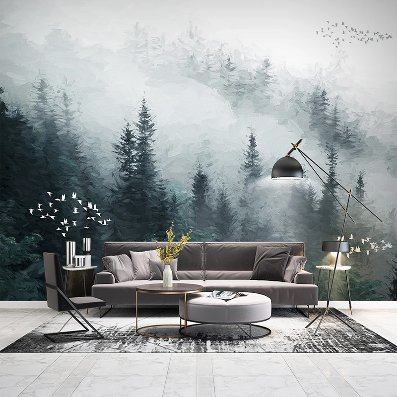 

Custom Photo Wallpaper Chinese Style Clouds Pine Forest Flying Bird Oil Painting Mural Living Room TV Sofa Home Decor Wall Paper, As pic
