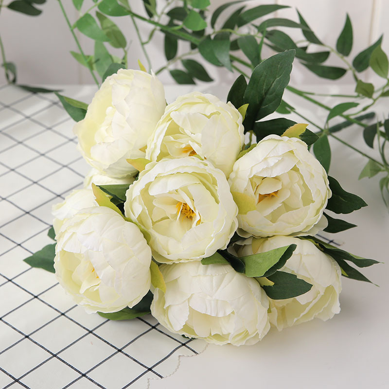 

Artificial Peony Flowers Silk bouquet No Stamens Wedding Decoration Accessories 10 Heads No Stamens Fake Peony Flower, Orange