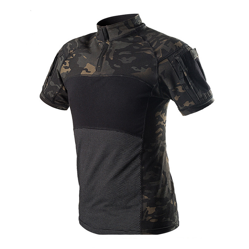 

Summer Men Camouflage Army T-Shirt Frog Soldiers Combat Tactical Climbing Sports Camo Short Sleeve, Black