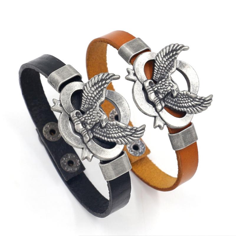 

2pcs Ride To Live Bracelets Genuine Leather Punk Motorcycle Rider Eagle Bracelets & Bangles Wristband Hip Hop Jewelry Wholesale