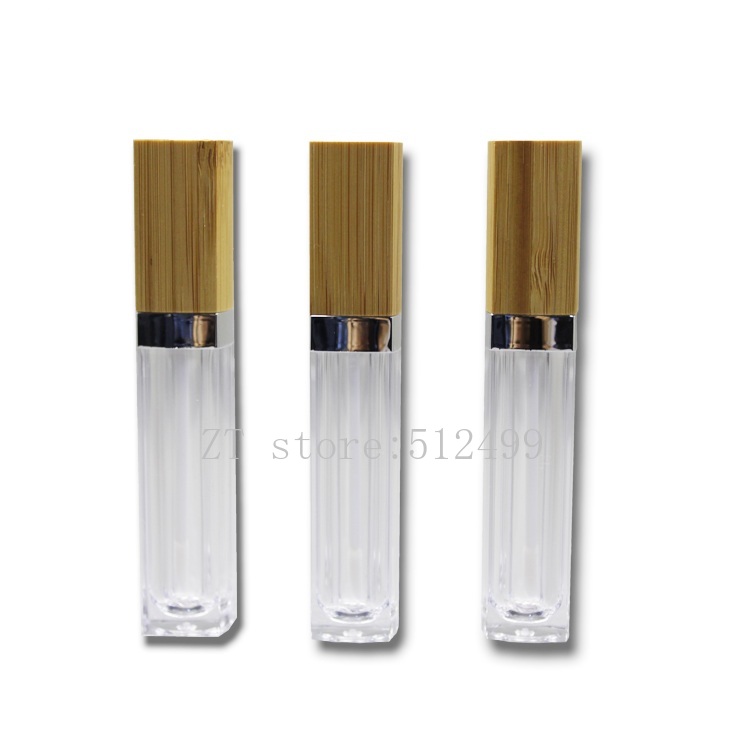 

6ml 30/60/200pcs Clear Lip Gloss Tube with Bamboo Brush Square DIY Natural Bamboo Lipgloss Tube Cosmetics Packaging Container