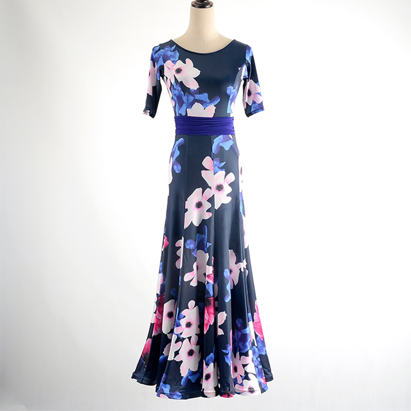 

Selling Sexy Women Standard Ballroom Dance Dress For Ladies Waltz Dancing Wear Short Sleeves Print Big Swing Dresses DL6533, As picture