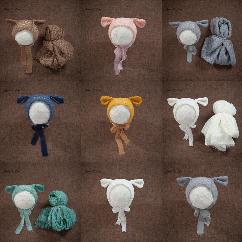 

Jane Z Ann Newborn baby photography cute ears hat with cloth photography combination props multicolor studio shooting item, Pink hat