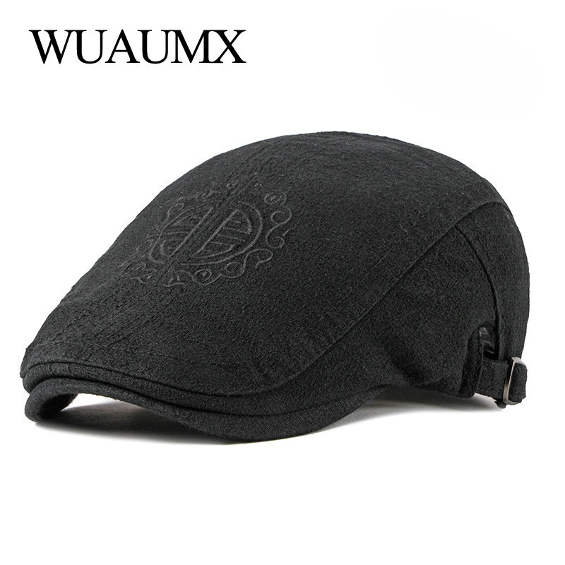 

Berets Wuaumx Chinese Style Beret Hat Men Women Visor Cap Embroidery Sboy Ivy Flat Spring Summer Duckbill Solid Men's, Black