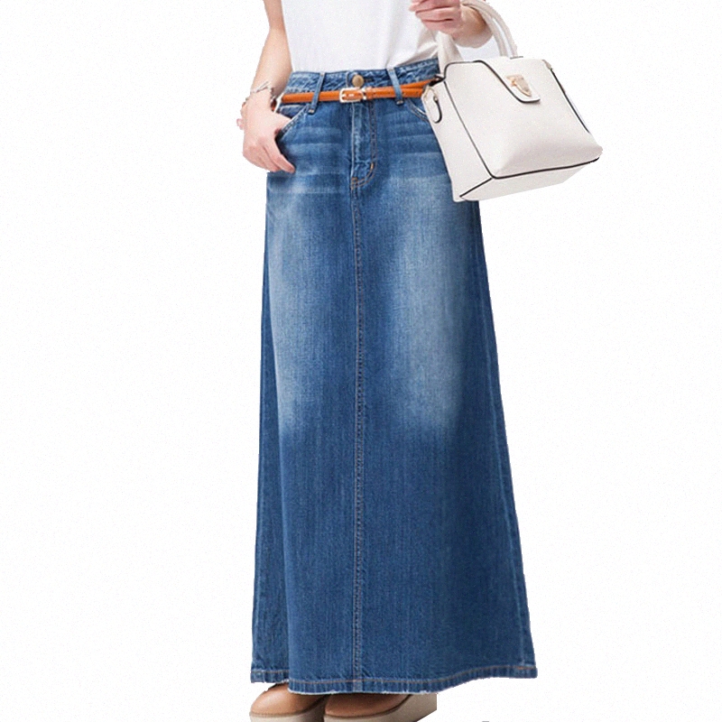 aline plus size long denim skirts