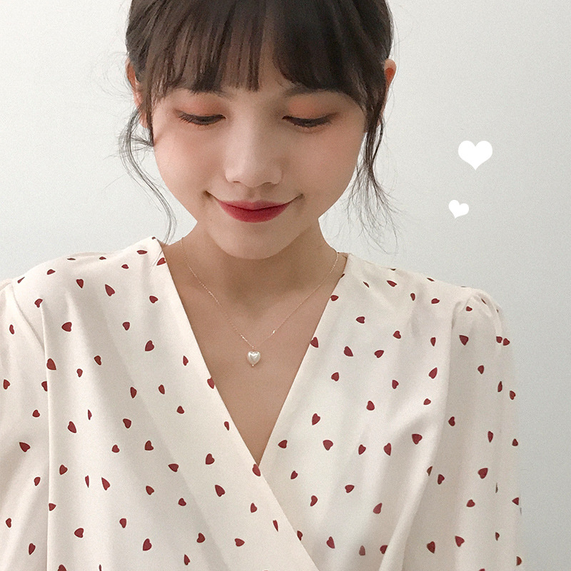 

1pc/bag New Sweet Ladies Necklace For Women Pendant Jewelry Sweater Chain Ornaments Three-dimensional Love Pearl Pattern XL0007