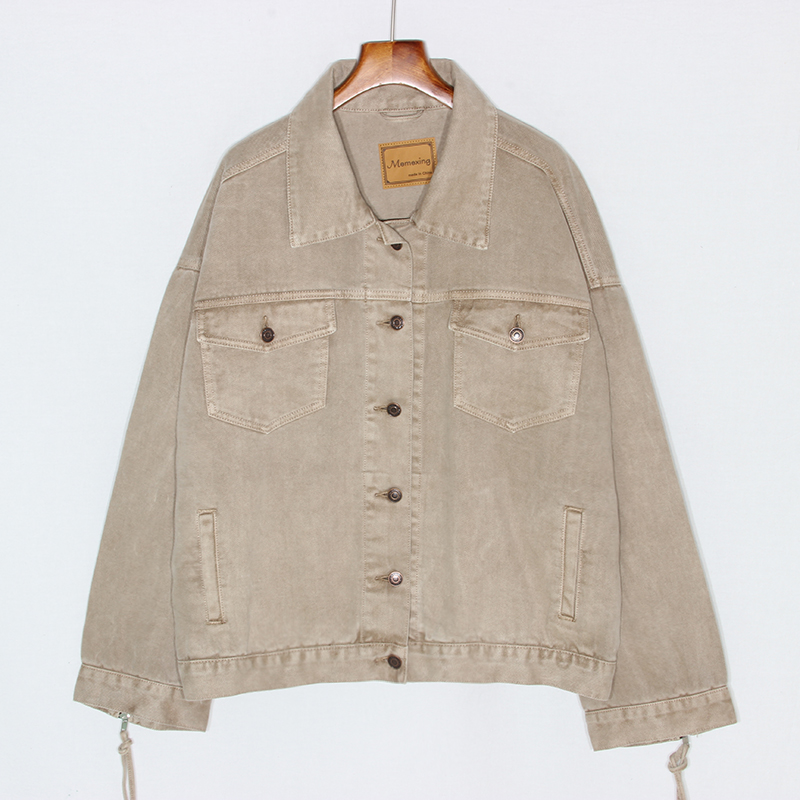

Korean Autumn Denim Jacket Women Casual Basic Coat Wash Zipper Cuff Outerwear Big size Loose Single Breasted Jeans Jacket Female, Apricot