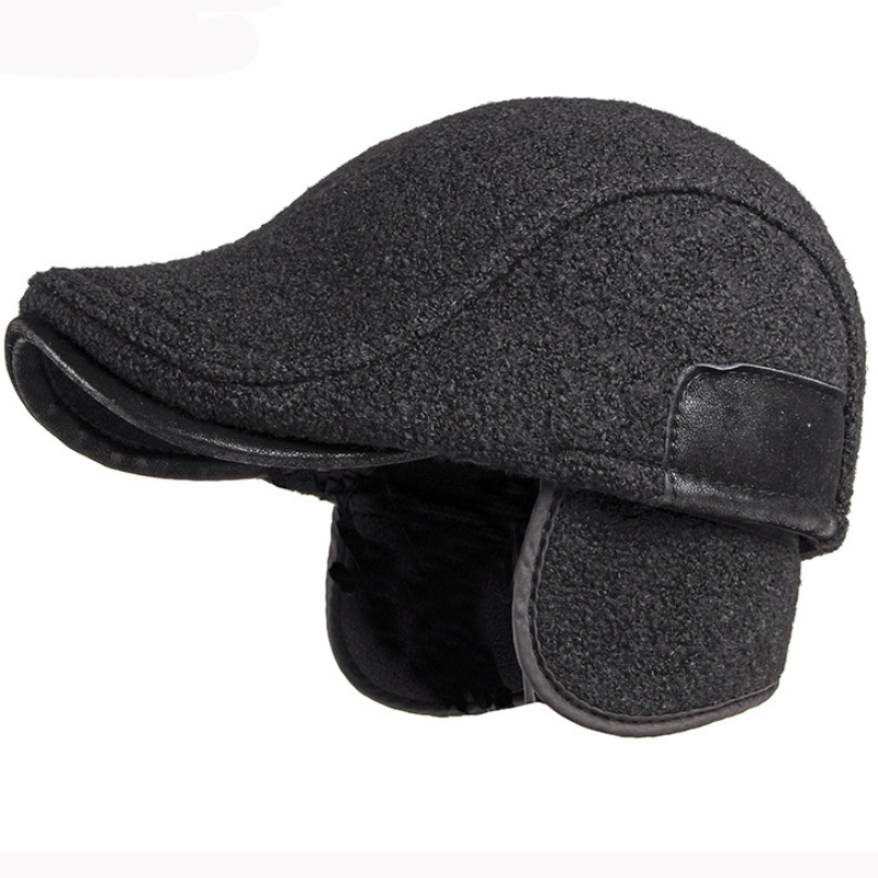 

Beret Men Wool Hat Thick Warm Winter Hat for Men High Quality Ivy Newsboy Flat Cap Vintage Ear Flap Dad Beret Cap, Black