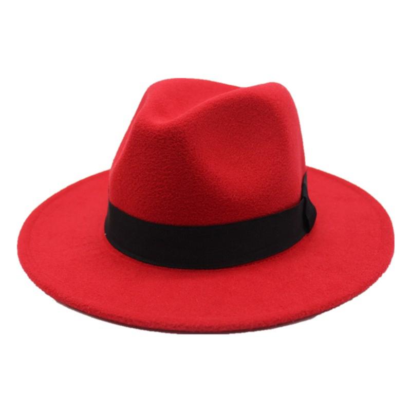 

High-end New Fashion Men Women Fedora Hat With Black Cloth Belt Adult Hat Panama Wool Trilby Size 56-58CM, Red