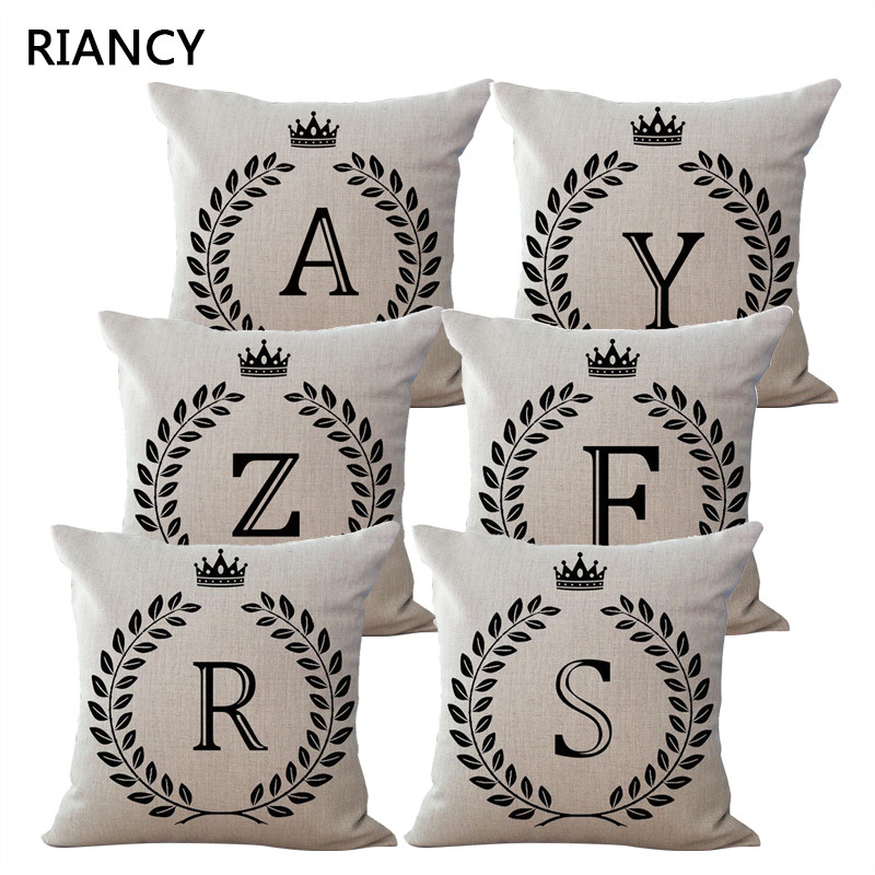 

Classic Letter Decorative Pillowcase Linen Black Beige Throw Pillows Cotton Cushion Covers Sofa Pillow Cover 40166, 40166-2