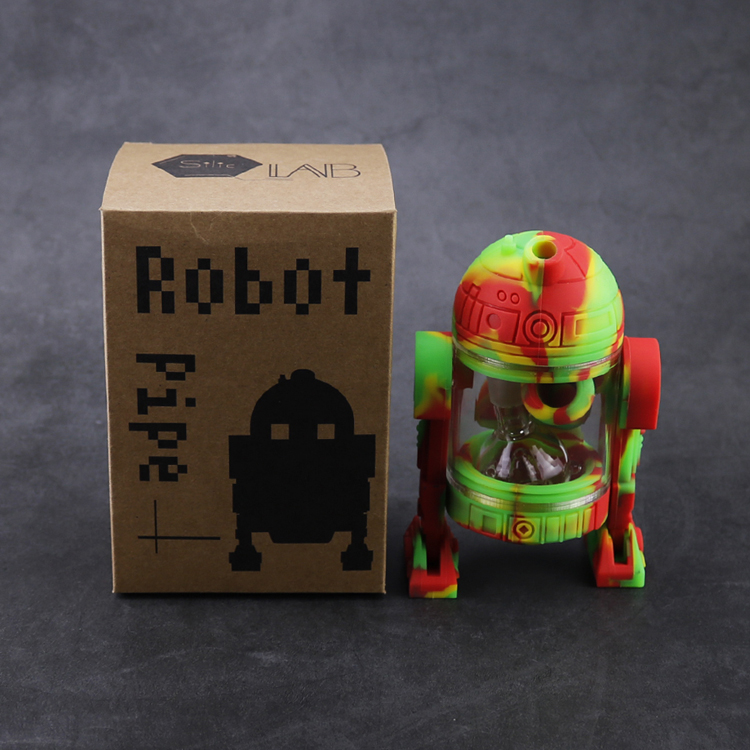 

silicone bong robot design glass water with 14mm bowl protect case smoking bongs