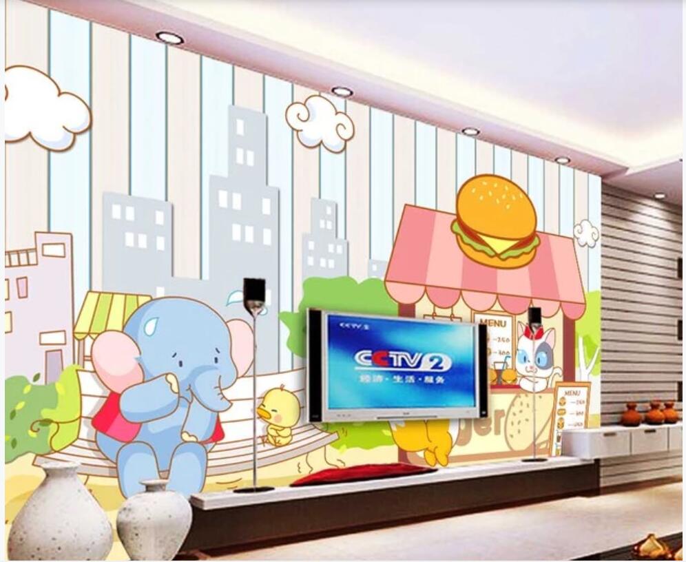 

3d wallpaper custom photo mural Cartoon animal elephant fox burger shop Children's room Home decor 3d wall murals wallpaper for walls 3 d, Non-woven