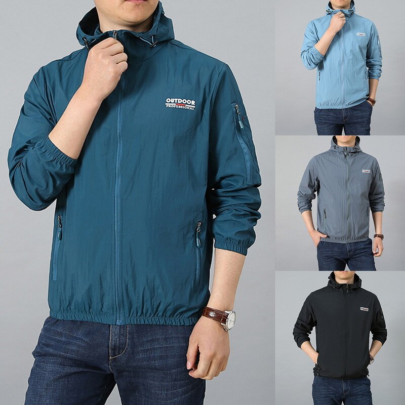 

Coat Men Baseball Jacket Coat Sunscreen Jacket Running Sport Gym Hoodie Outdoor Waterproof Cycling Sportswear, Lake blue